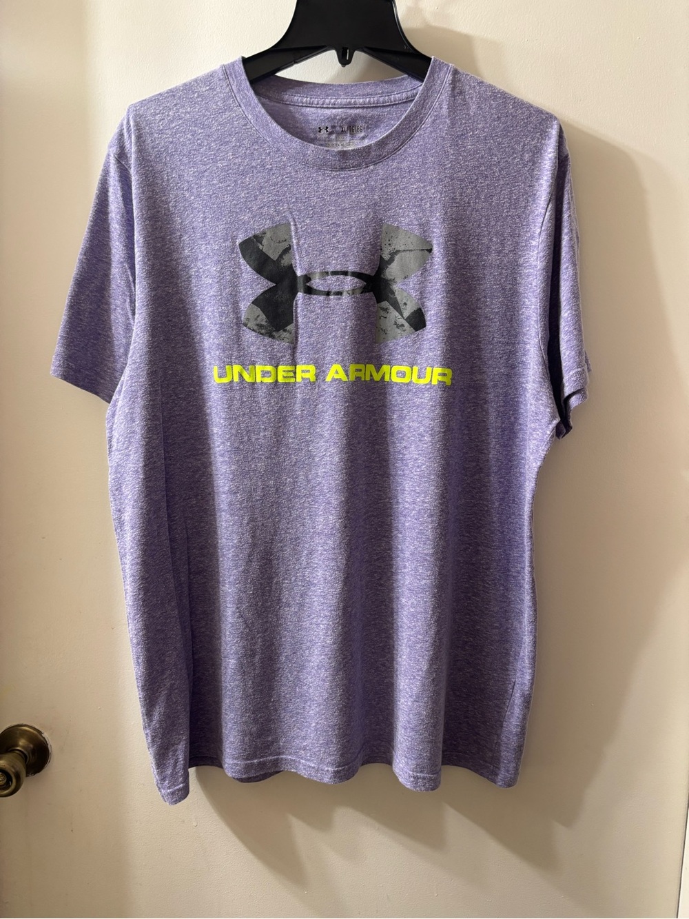 Under Armour Men’s Heather Purple Logo Tee with Neon Accent